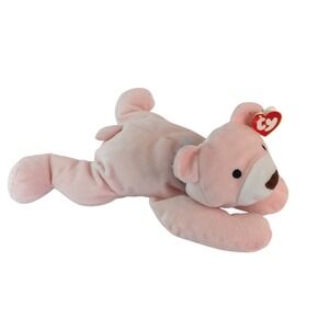 Ty Pillow Pals Snuggy Bear 14" Pink Plush 3001 Blue Bow w/Ear Tag Vintage 1994